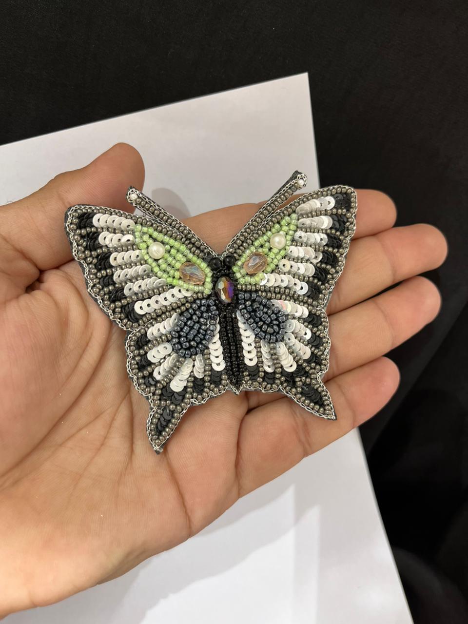 Beaded Butterfly Patch – Premium Hand-Embellished Motif for Sarees, Blouses, Bags, Kidswear & DIY Craft Projects