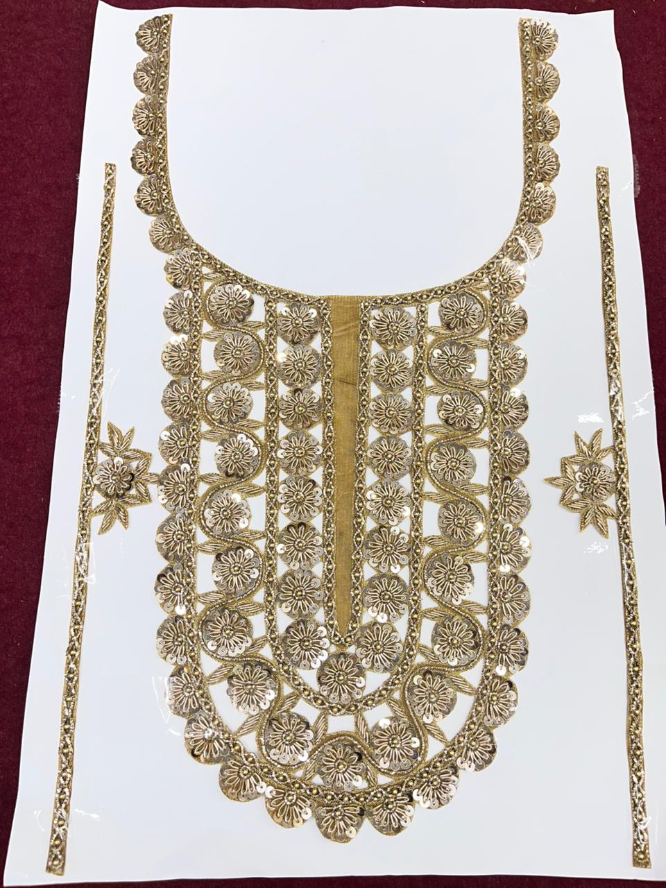 Handcrafted Zardosi Neck Patch – Premium Designer Embellished Neck Applique for Blouses, Kurtis & Ethnic Wear