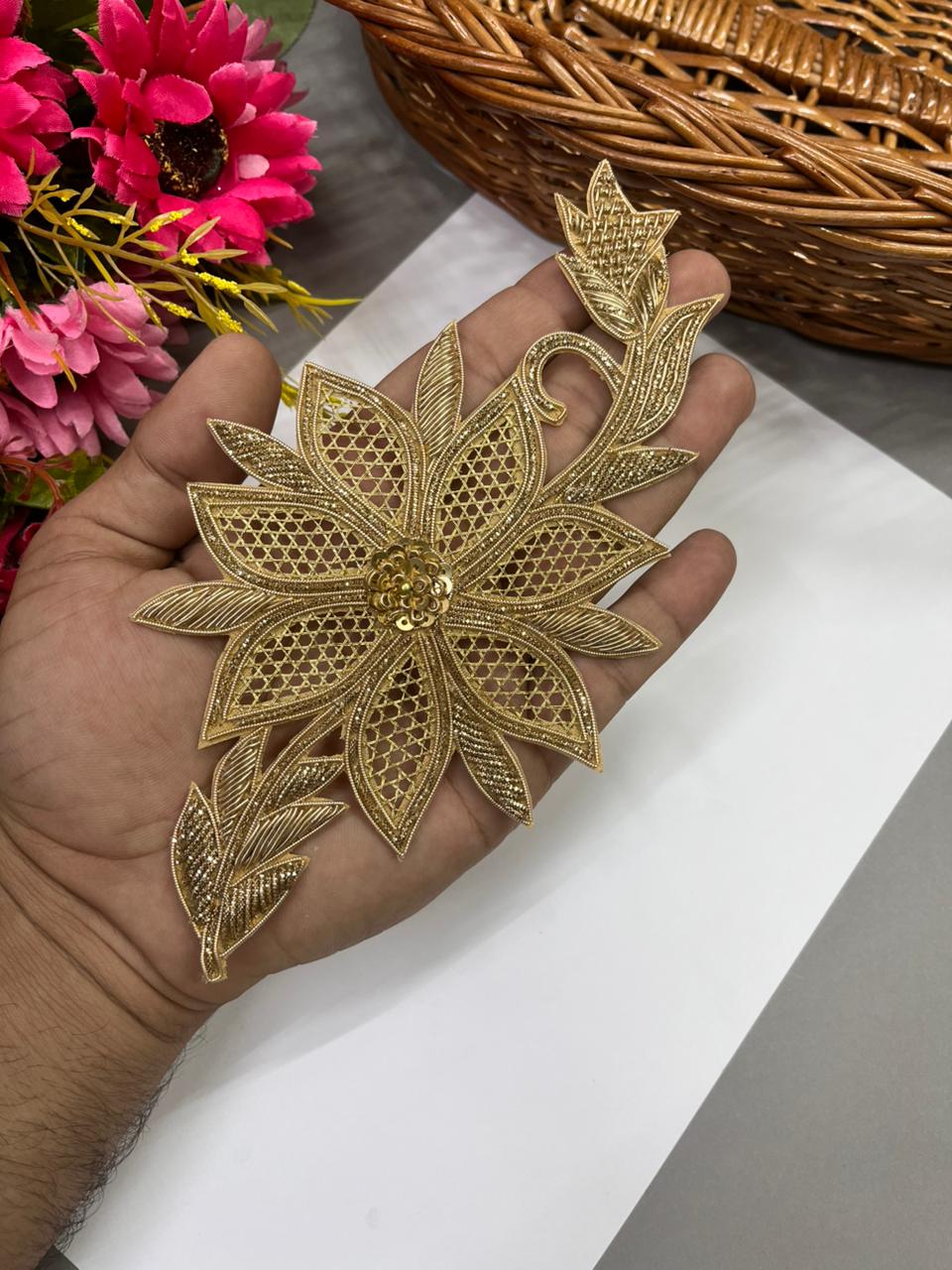 Beautiful Golden Zardosi Patch – Premium Designer Embellished Applique for Ethnic & Bridal Wear