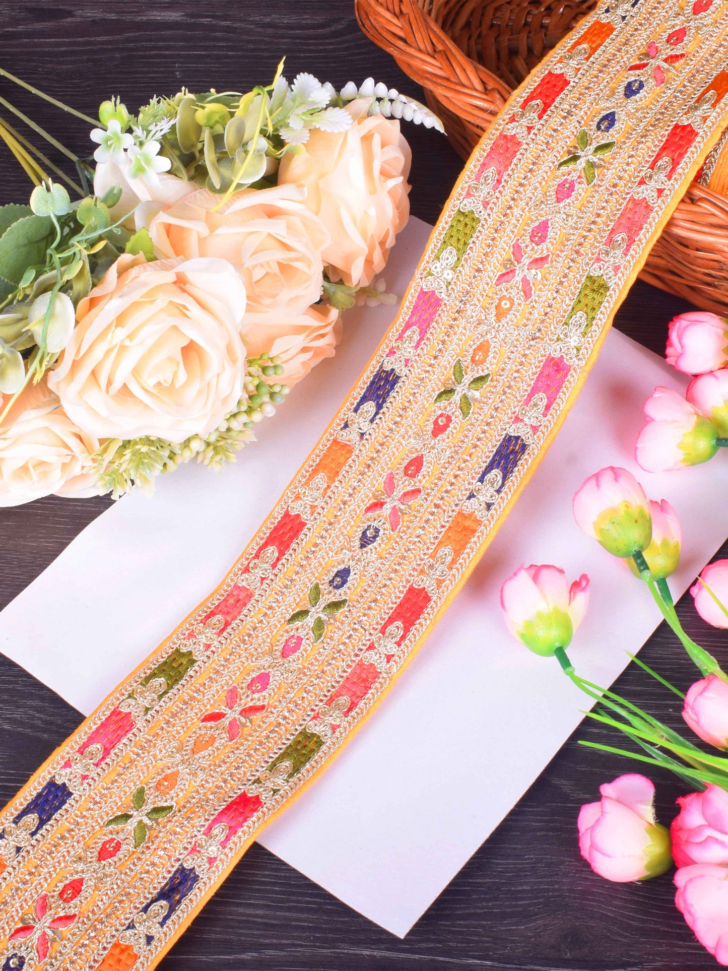 Vibrant Yellow Embroidered Sabhyasachi Lace – 9 Meter Roll