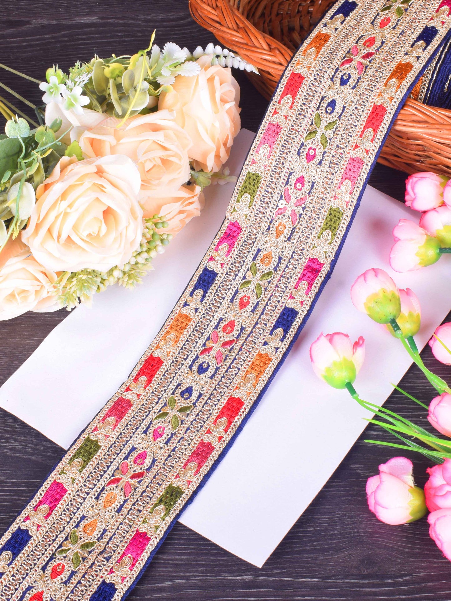 Elegant Blue Embroidered Sabhyasachi Lace – 9 Meter Roll