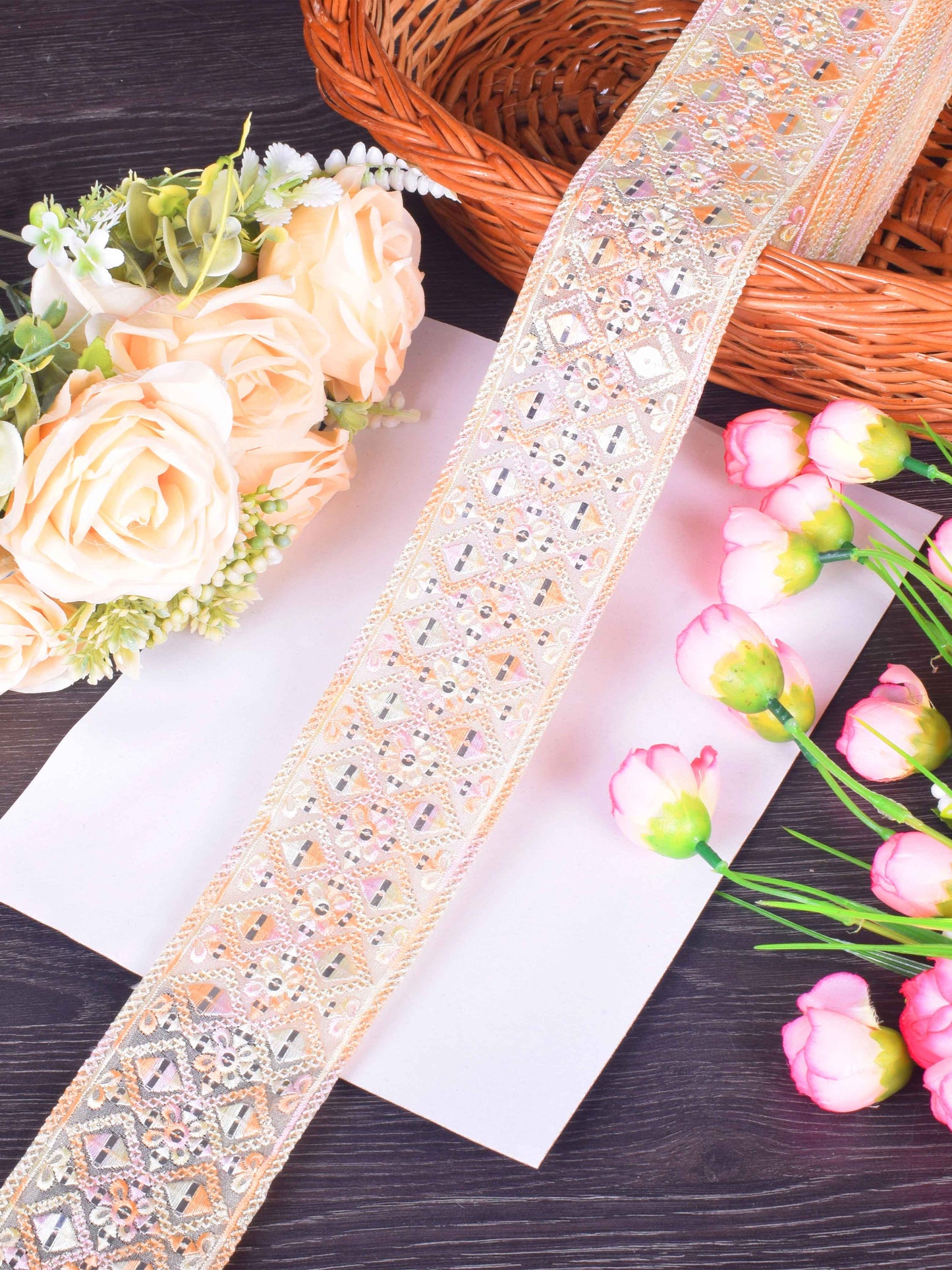 Soft Vanilla Floral Embroidered Sabhyasachi Lace – 9 Meter Roll