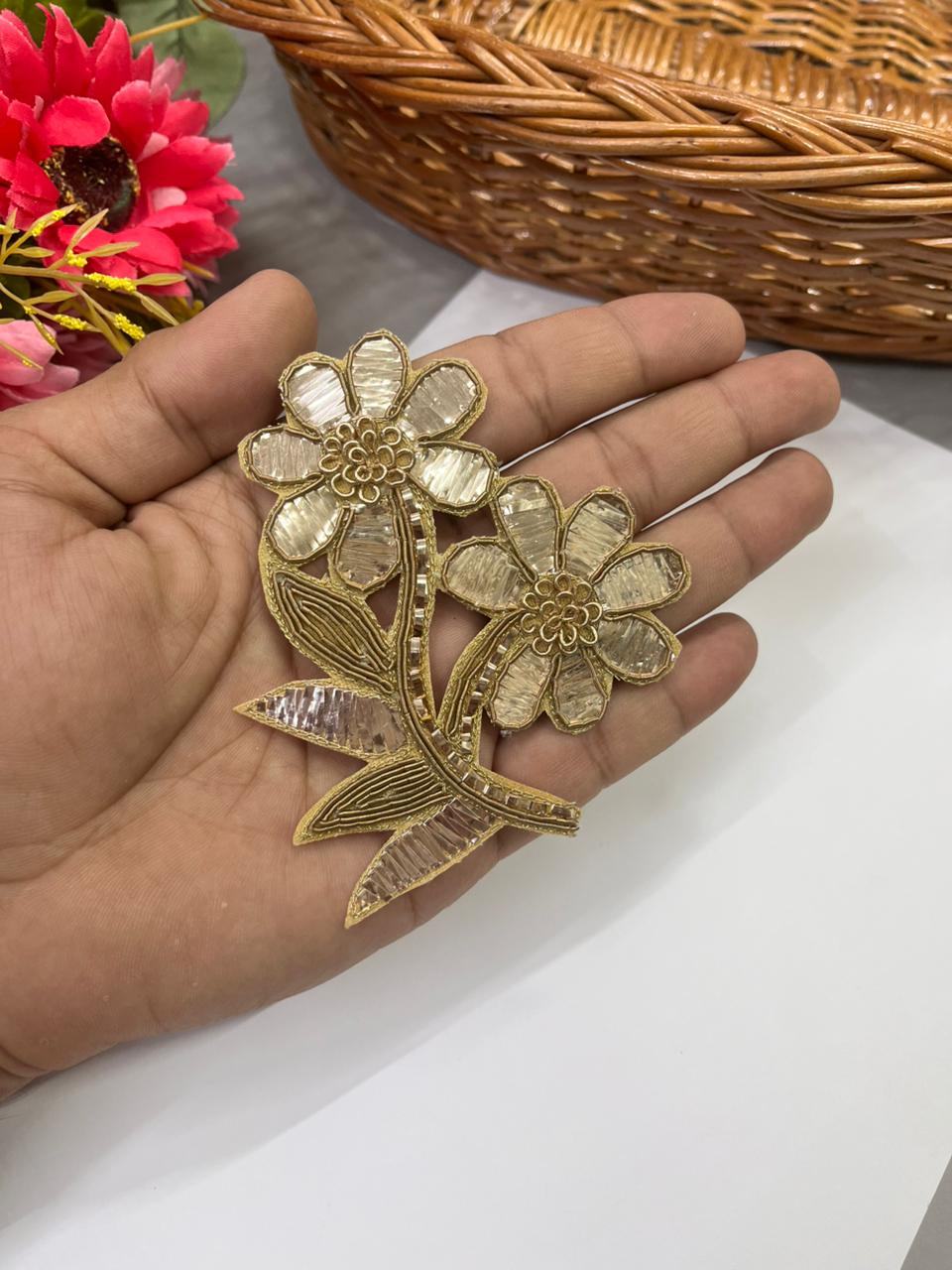 Beautiful Handmade Mukesh Work Patches – Premium Designer Embellished Appliques for Ethnic & Festive Wear | Design 3