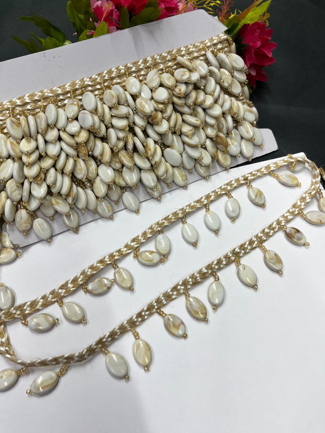 Sea Shell Western Lace – Decorative Latkan Lace for Sarees, Dupattas, and Dresses (9 mtr, 1.5 inch) | Design 3