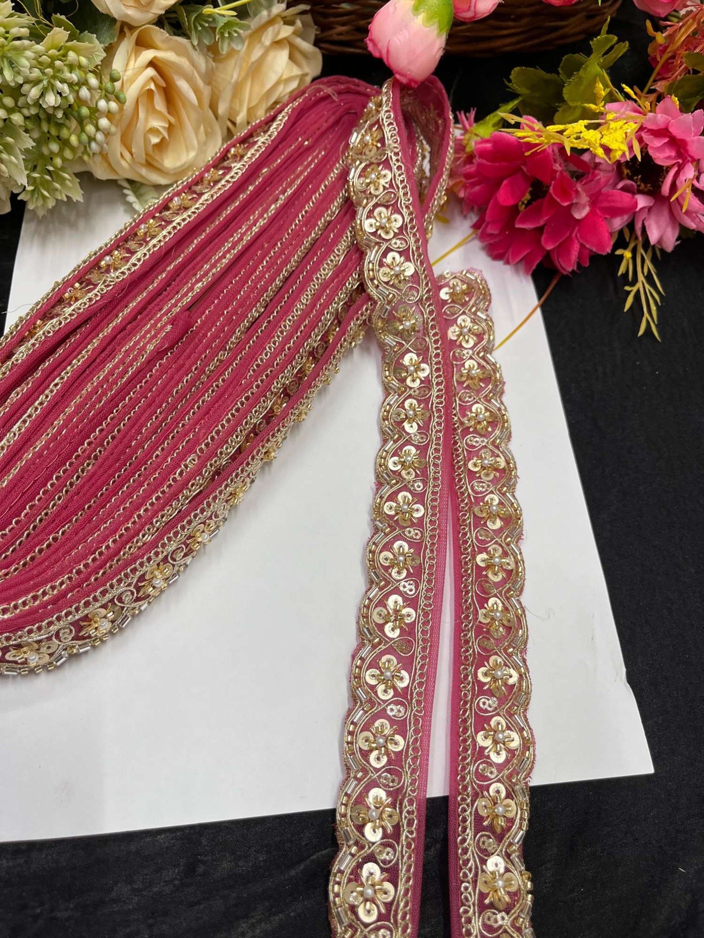 Handcrafted Katdana Saree Laces – 9 Meters, 1-Inch Maggam Work Embellished Border for Sarees, Lehengas & Dupattas | Gajri