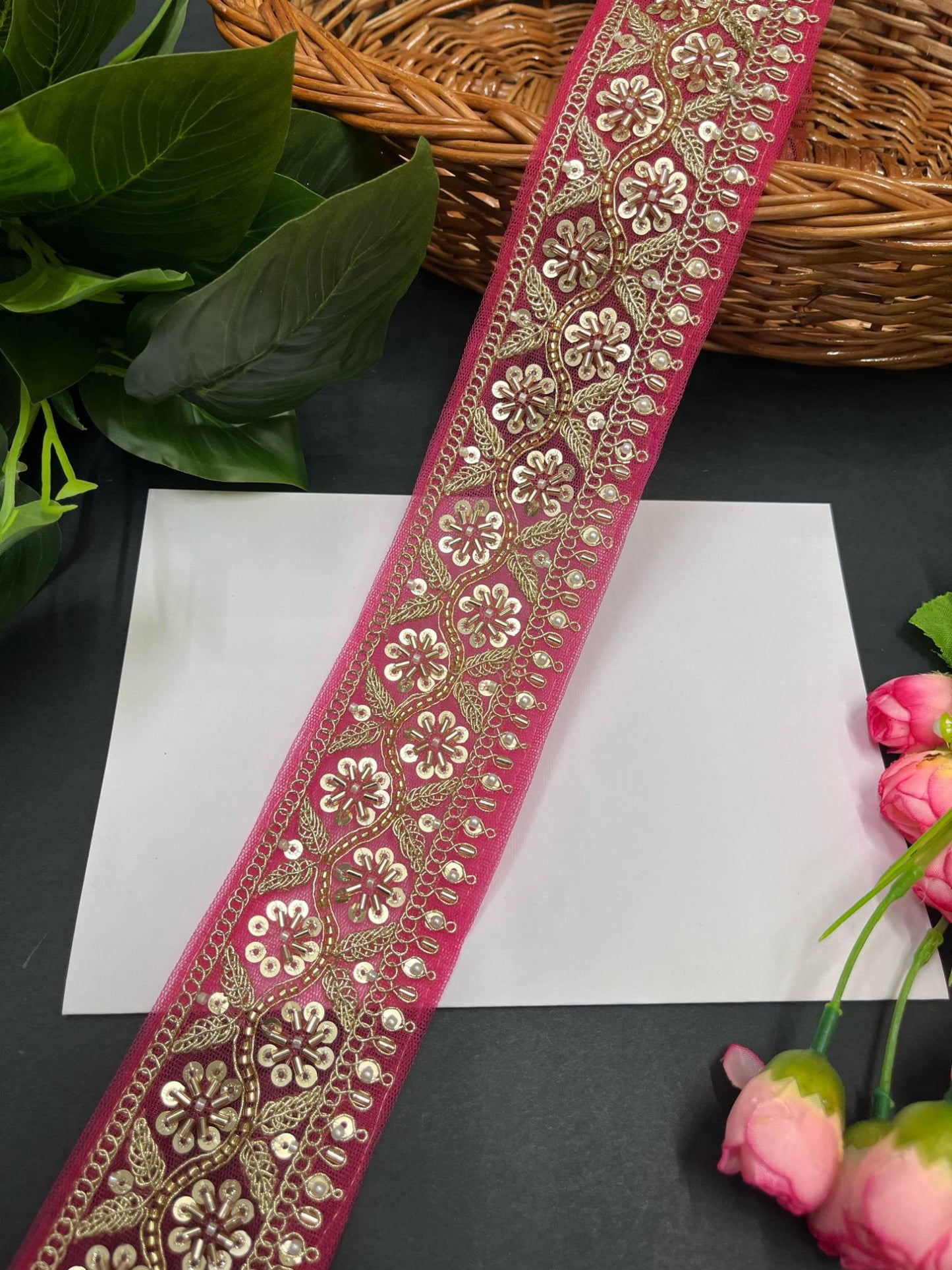 Katdana and Beaded Saree Lace – 9 Meters, 2.5-Inch Maggam Work Embroidered Border for Lehengas & Dupattas | Gajri