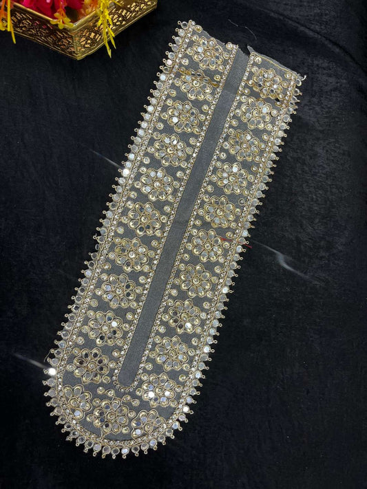 Traditional Mirror Neck Patch for Kurtis & Blouses – Handcrafted Designer Neckline Embellishment | Gold-1