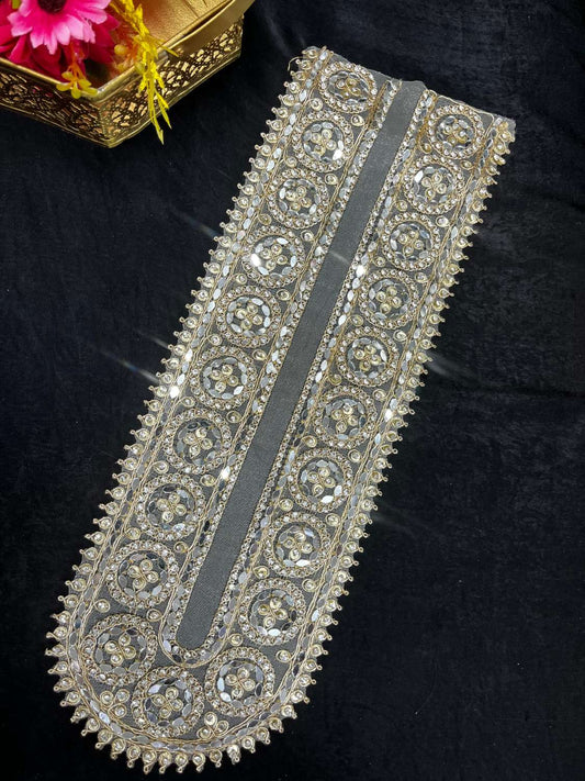 Traditional Mirror Neck Patch for Kurtis & Blouses – Handcrafted Designer Neckline Embellishment | Gold-2