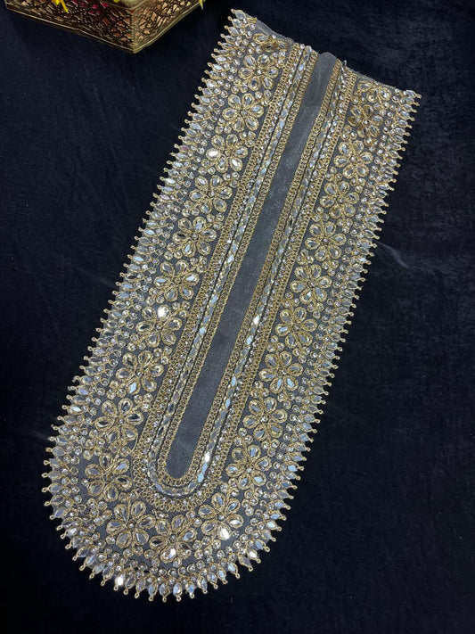 Traditional Mirror Neck Patch for Kurtis & Blouses – Handcrafted Designer Neckline Embellishment | Gold-4