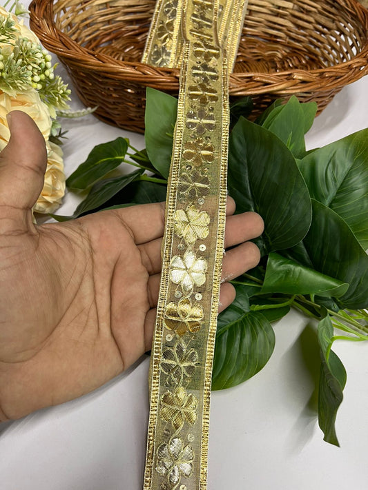 Gota Patti Embroidery Trimming - 9 Meter Ribbon | 1-Inch Wide Crafting Lace for Accessory Embellishments | Gold Silver