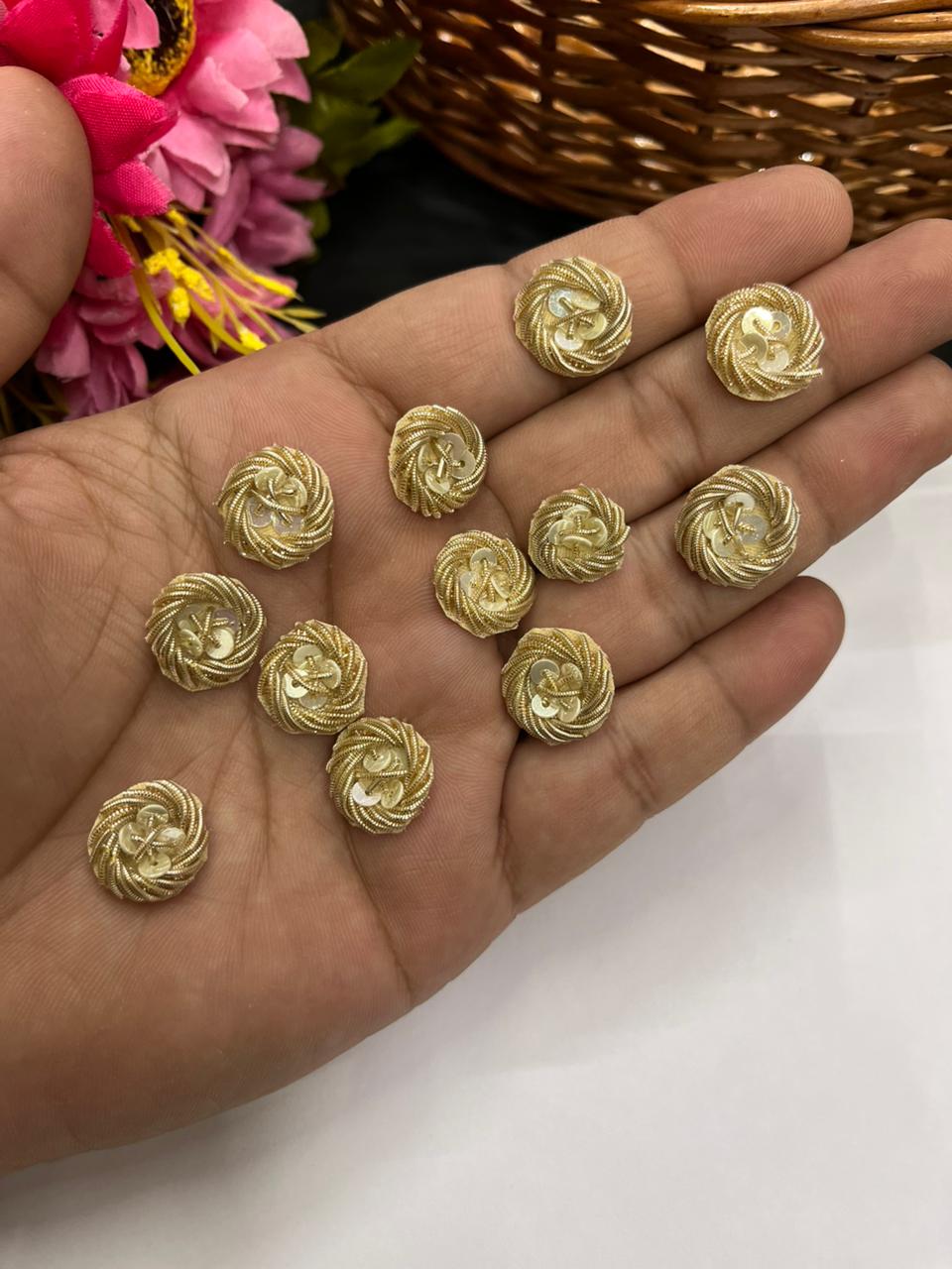 Handcrafted Zardozi Round Butti (Pack of 12) – Premium Traditional Designer Embellishments | Gold