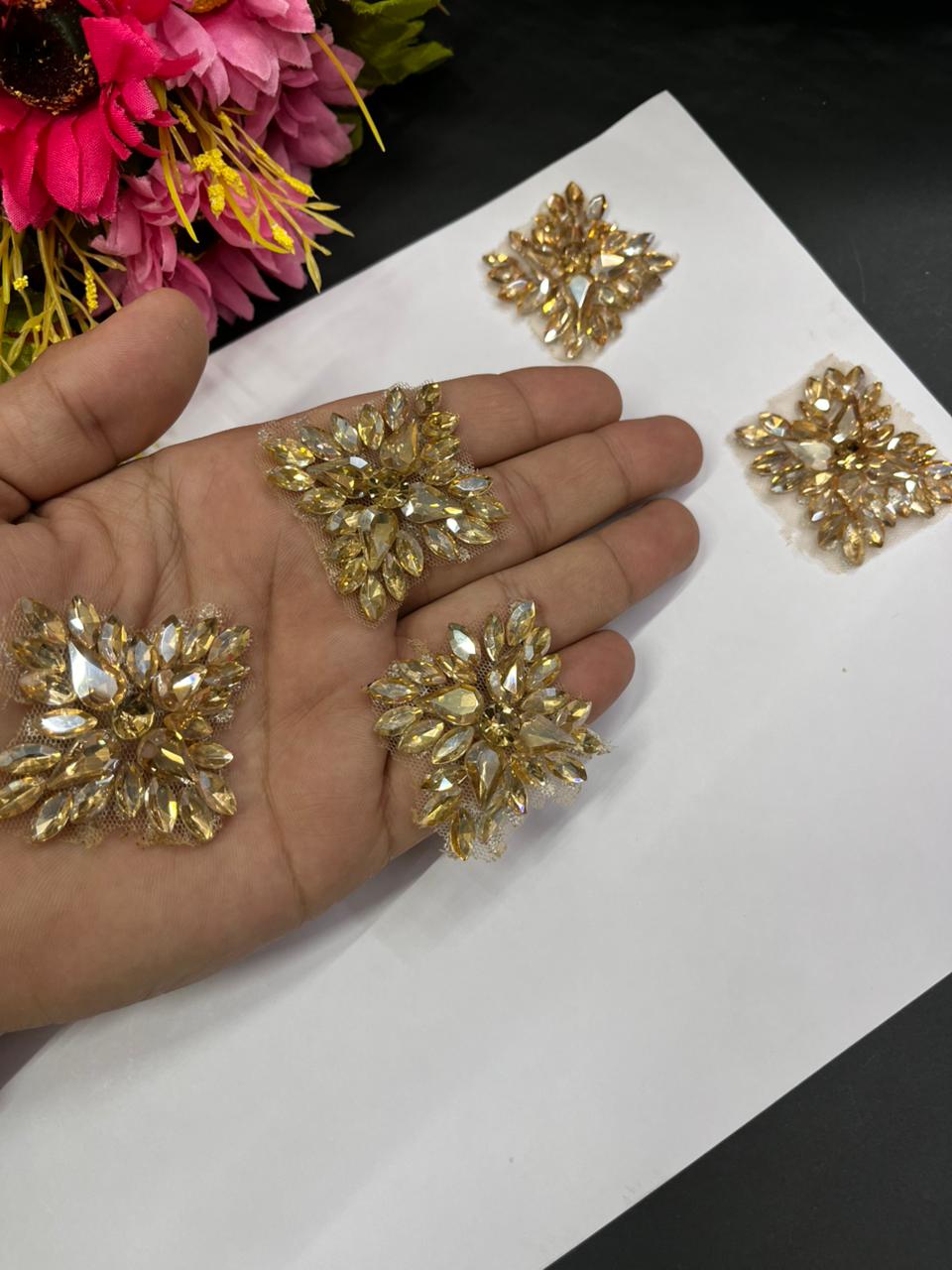 Handcrafted Crystal Patch – Premium Designer Accent for Ethnic & Fusion Wear | Gold