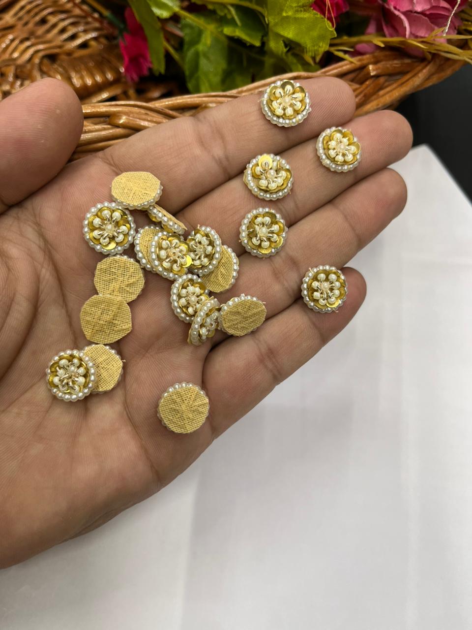 Handcrafted Pearl Small Butti (Pack of 12) – Premium Designer Embellishments | Gold