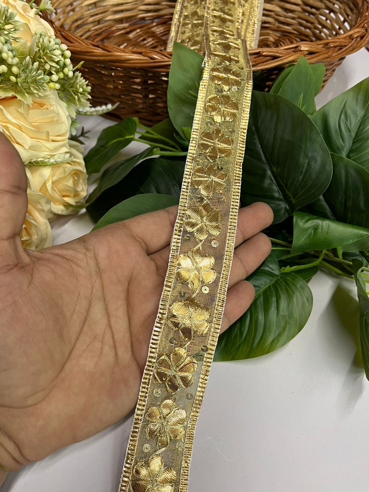Gota Patti Embroidery Trimming - 9 Meter Ribbon | 1-Inch Wide Crafting Lace for Accessory Embellishments | Gold