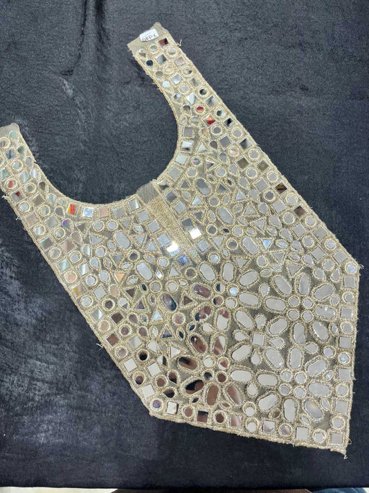 Real Mirror Work Neck Patch for Navratri Kurtis, Dresses & Tops – Handcrafted Design | Gold