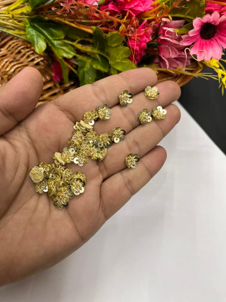 Handcrafted Sequins Small Butti (Pack of 12) – Premium Designer Embellishments | Gold
