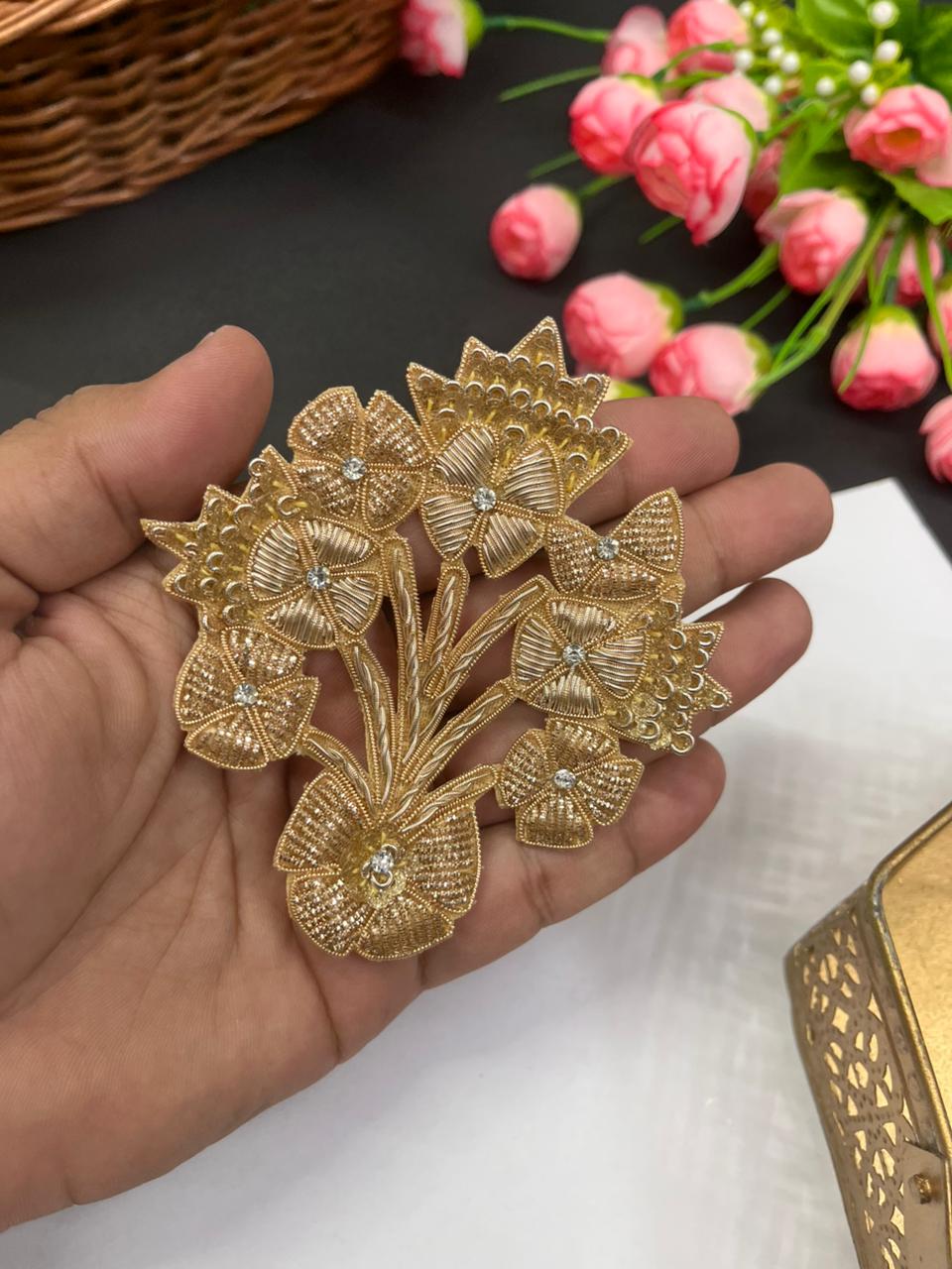 Handmade Zardosi Cutwork Patch | Zardosi Applique for Sarees, Lehengas & Bridal Wear | Gold