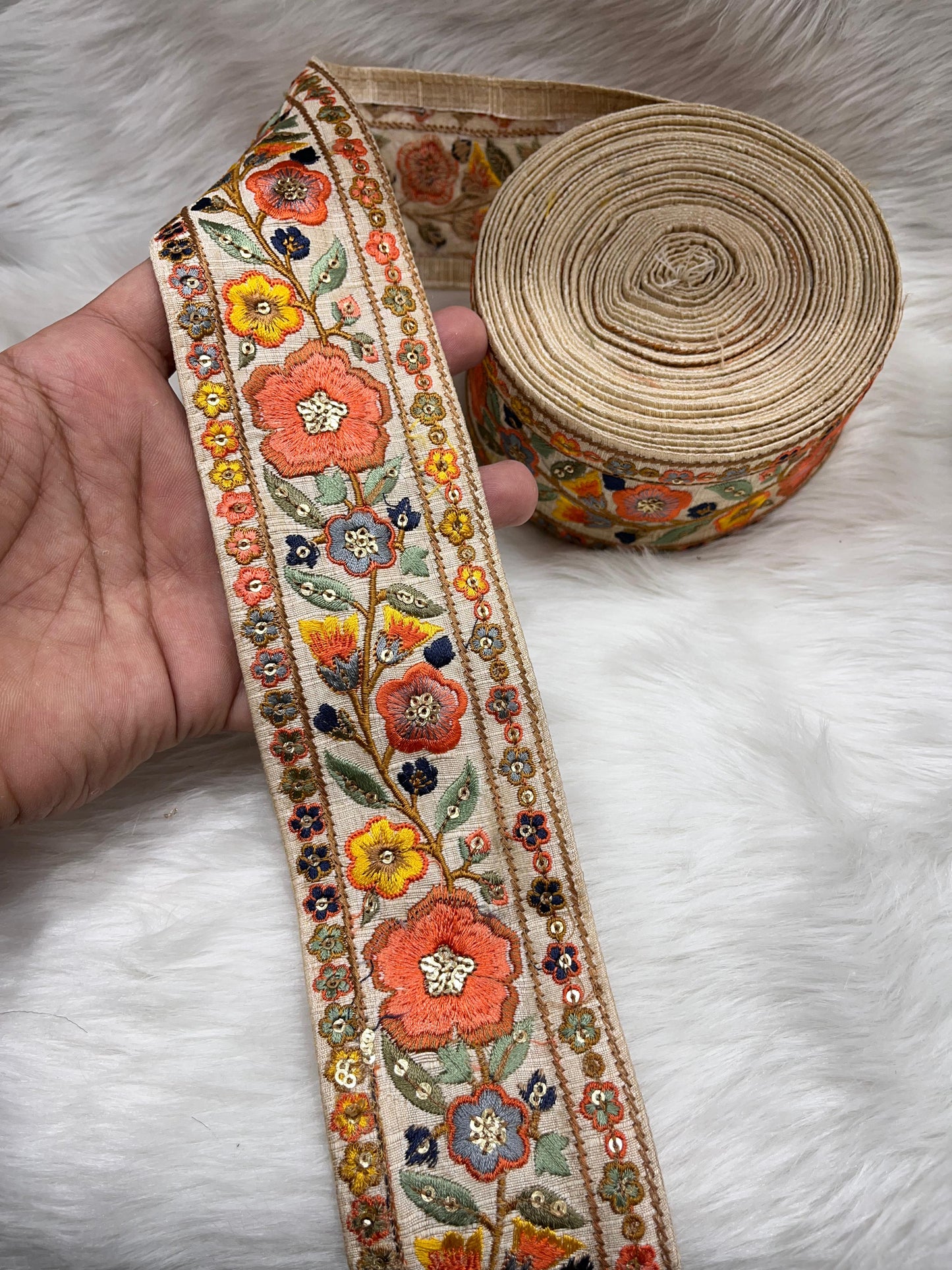 Beautiful Thread Work Parsi Lace Trim – Timeless Elegance, 9 Meters, 3-Inch Width | Gold