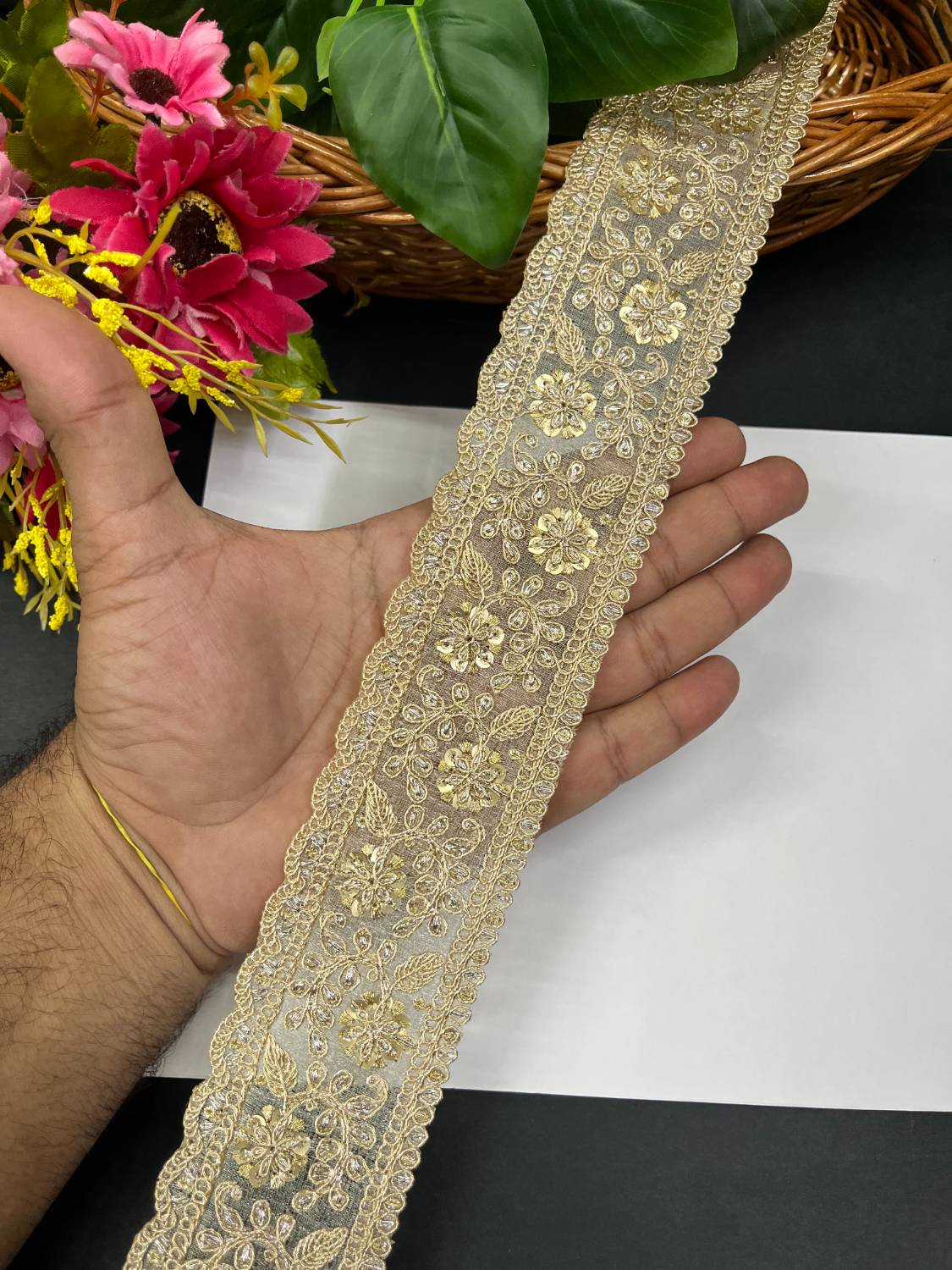 Gold Zari Embroidered Lace Borders for Sarees & Dupattas (9 Meter) – 2 Inch Width | Gold