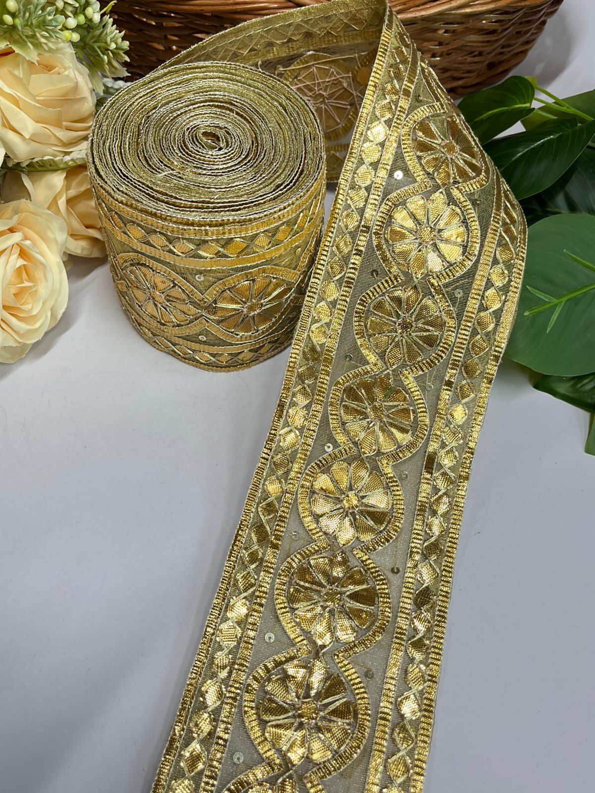 Traditional Handmade Gota Lace Border - 9 Meter Roll | 3-Inch Wide Gota Patti Work Lace for Sarees, Lehengas & Crafting | Gold