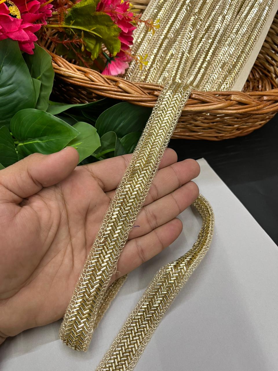 Beaded Lace for Sarees & Dupatta – Premium Gold Embroidered Border for Ethnic Wear, Dresses & Craft Projects (9 Meter, 1 Inch Width) | Gold