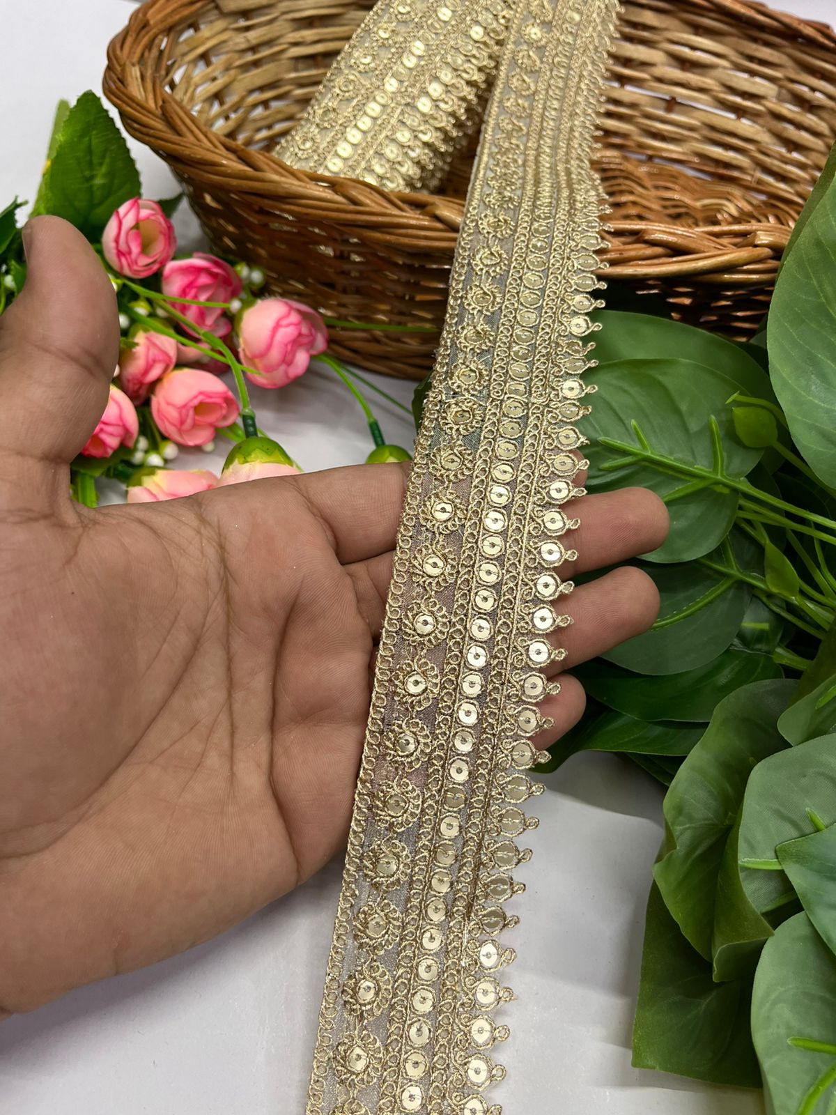 Embroidered Lace Design, Sewing Craft Ribbon - 9 Meter (2 Inch Width, Gold)