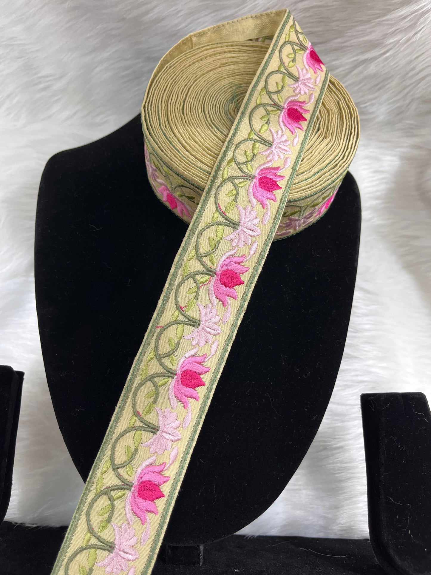 Parsi Work Flower Thread Embroidered Lace – 9 Meters, 1.5-Inch Width, Handcrafted Border Trim | Gold