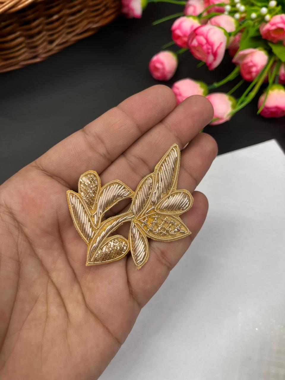 Handmade Zardosi Cutwork Patch | Zardosi Applique for Sarees, Lehengas & Ethnic Outfits | Gold