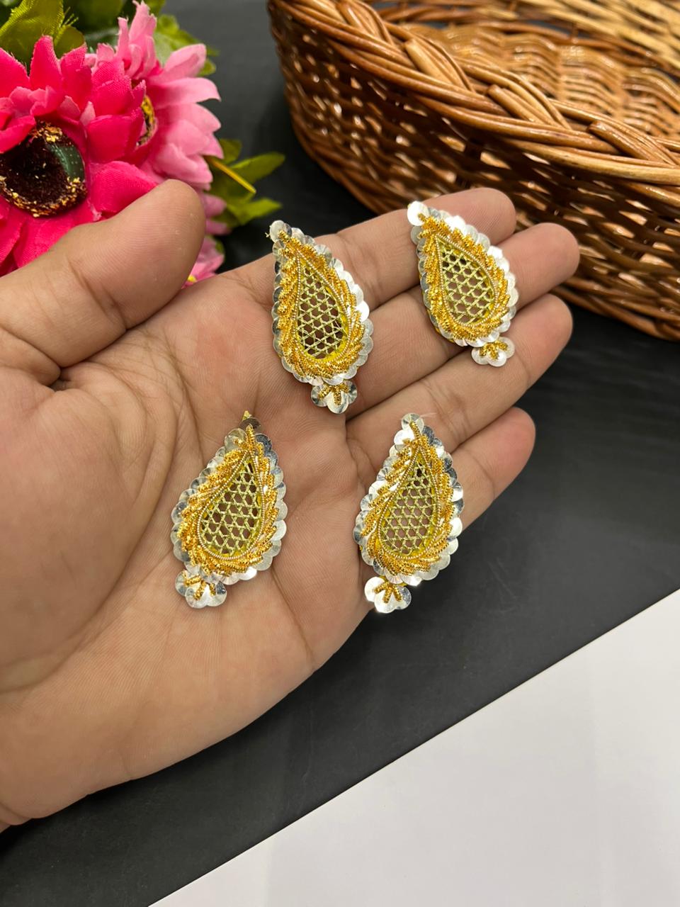 Handcrafted Mango Shape Zardozi Patch (Pack of 12) – Premium Traditional Designer Embellishments | Gold