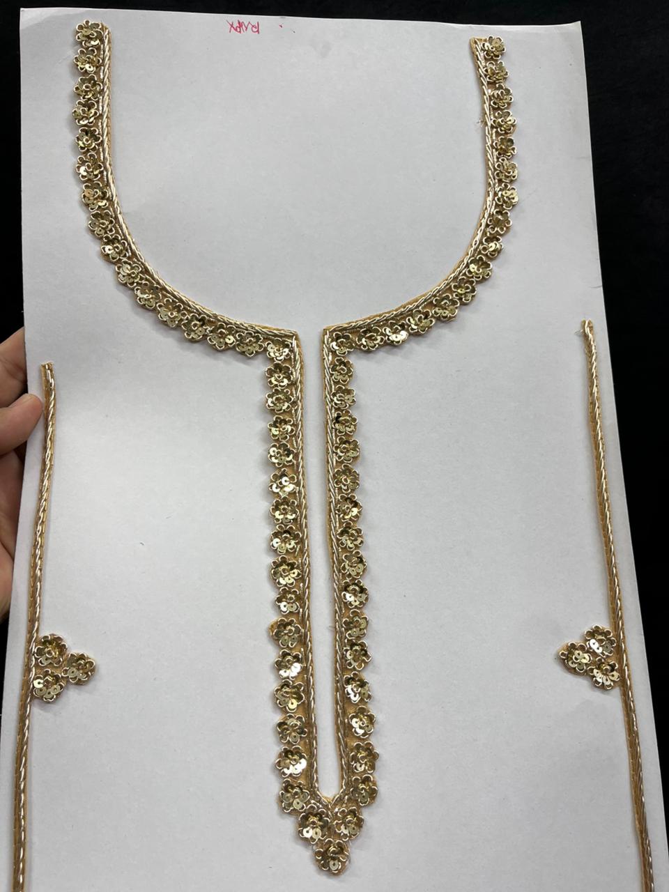 Premium Quality Zardozi Work Neck Patches – Designer Ethnic Neck Patch for Kurti, Suits & Bridal Wear | Gold