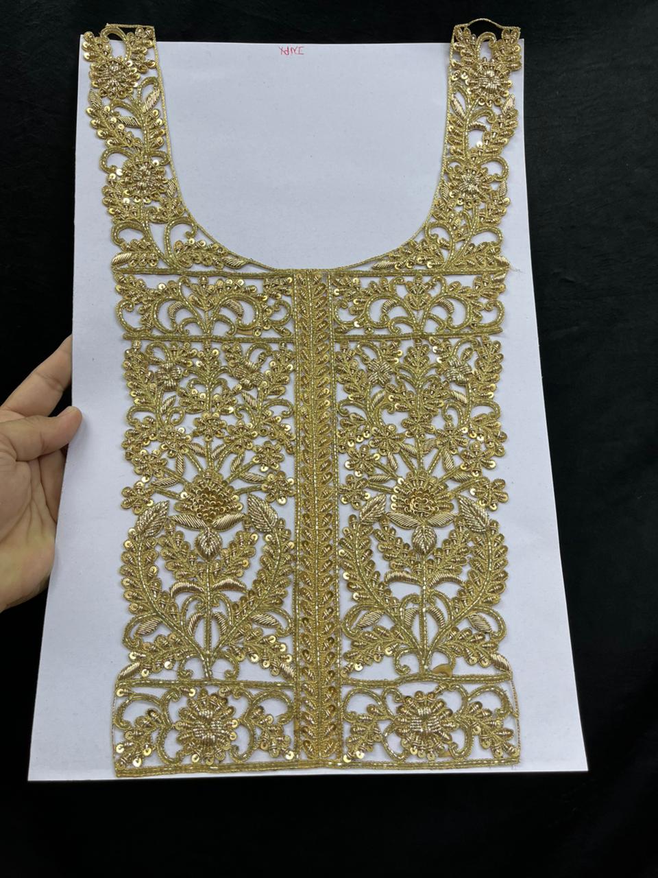Zardozi Embroidered Neck Patch – Designer Ethnic Neck Patch for Kurti, Suits & Bridal Wear | Golden