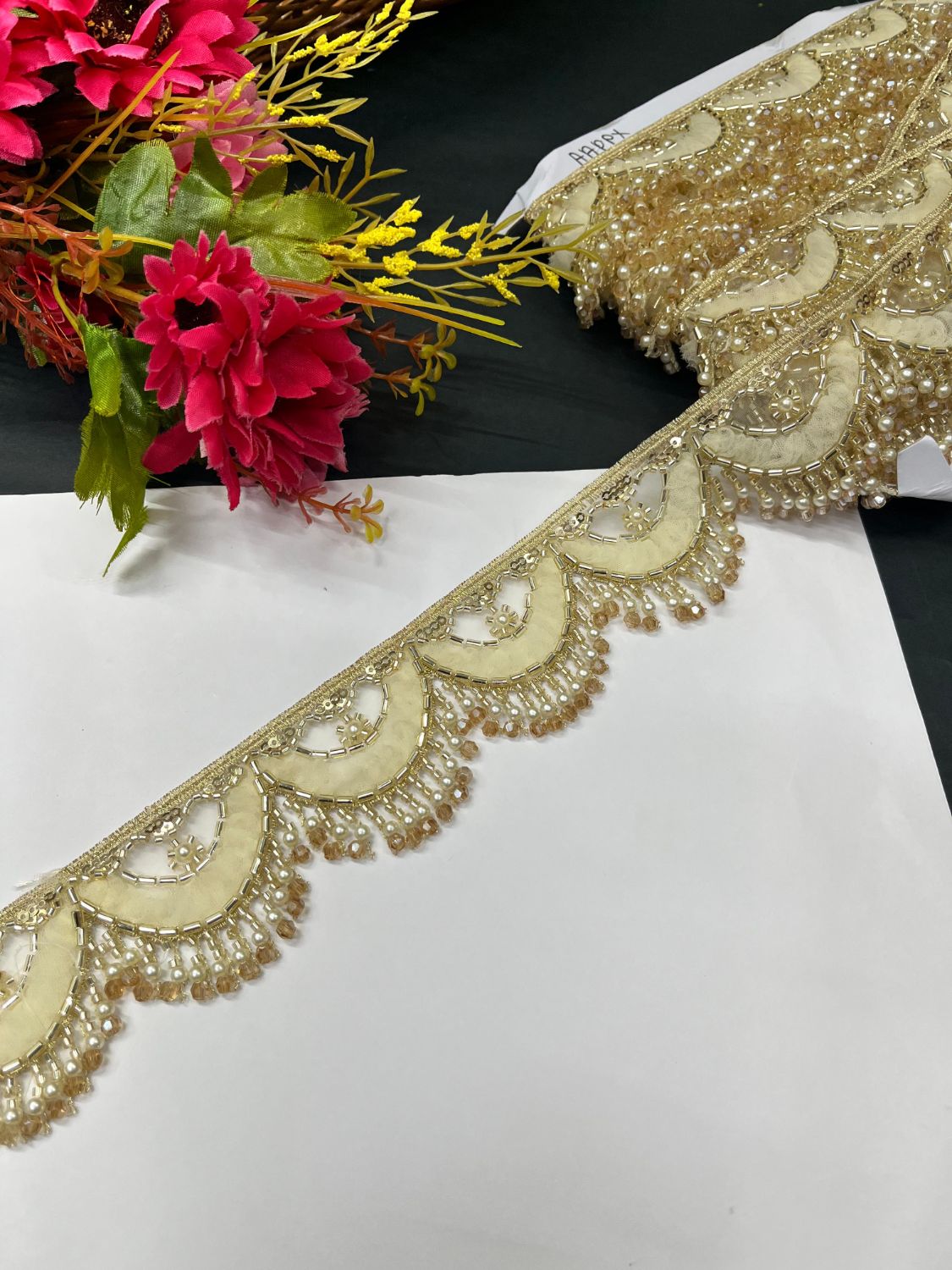 Beautiful Multicoloured Imported Hanging Lace Trim Premium Saree Laces & Dress Borders (9 Meter) | Golden Beautiful Multicoloured Imported Hanging Lace Trim Premium Saree Laces & Dress Borders (9 Meter) | Golden