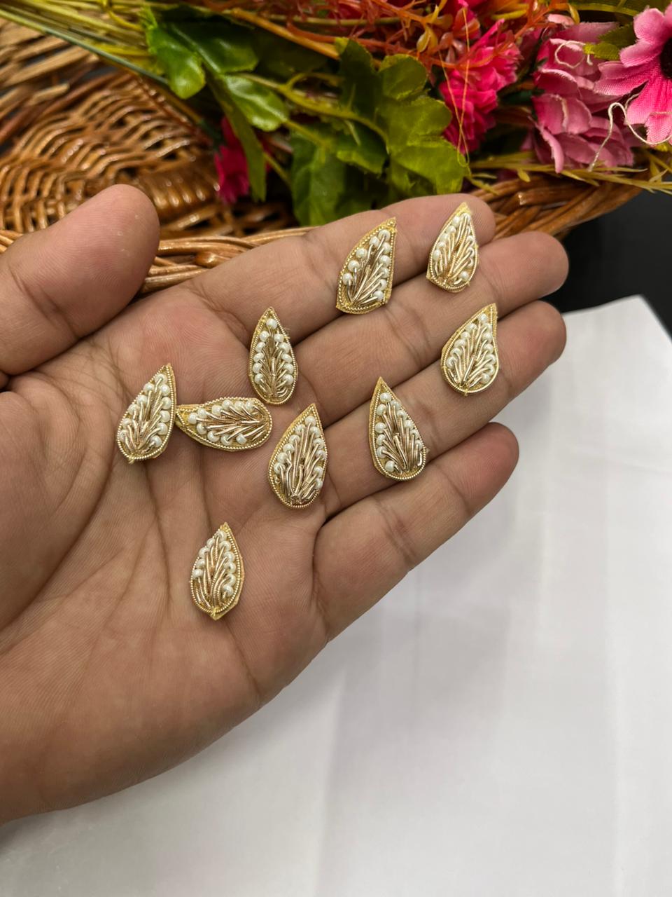 Handcrafted Zardozi Butti (Pack of 12) – Premium Traditional Designer Embellishments | Golden