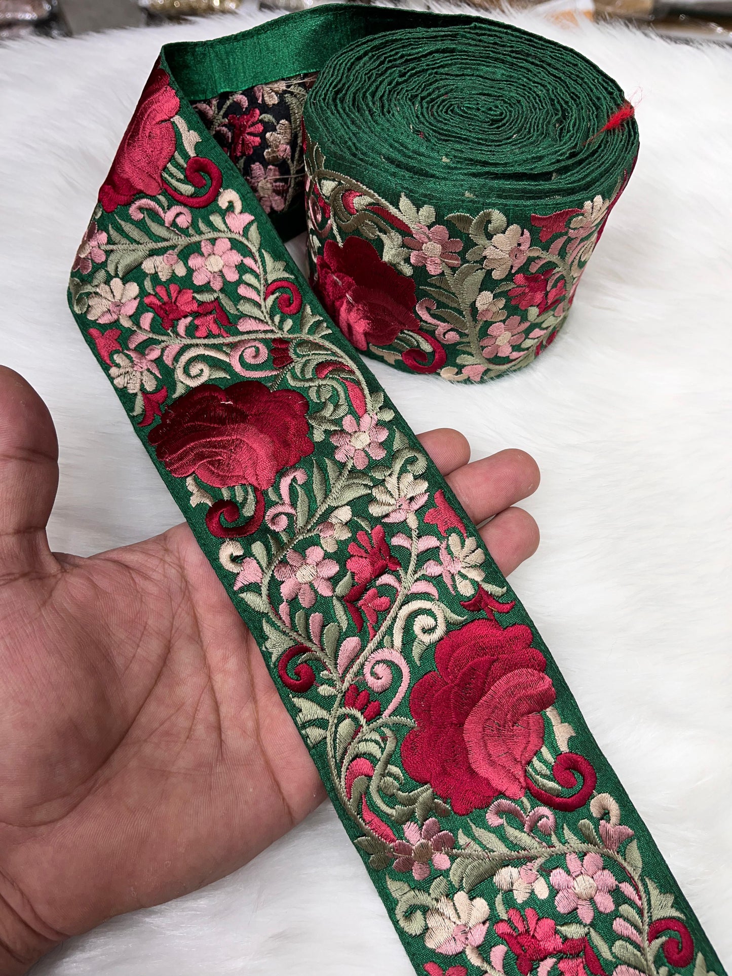 Beautiful Thread Work Parsi Lace Trim - Timeless Elegance | Green