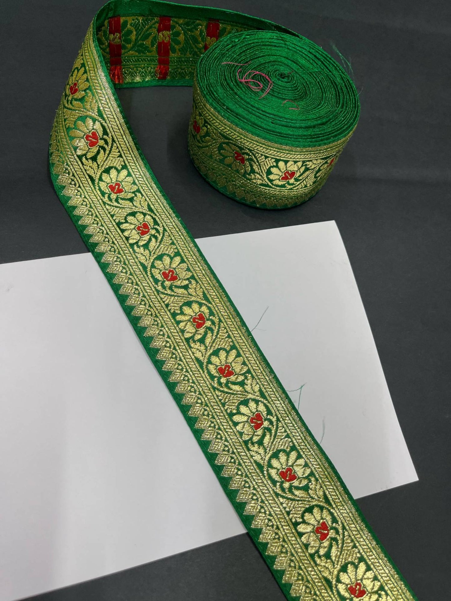 Banarasi Handloom Vintage Pure Silk Border – 9 Meters, 2-Inch Traditional Zari Embroidered Trim for Sarees & Lehengas | Green