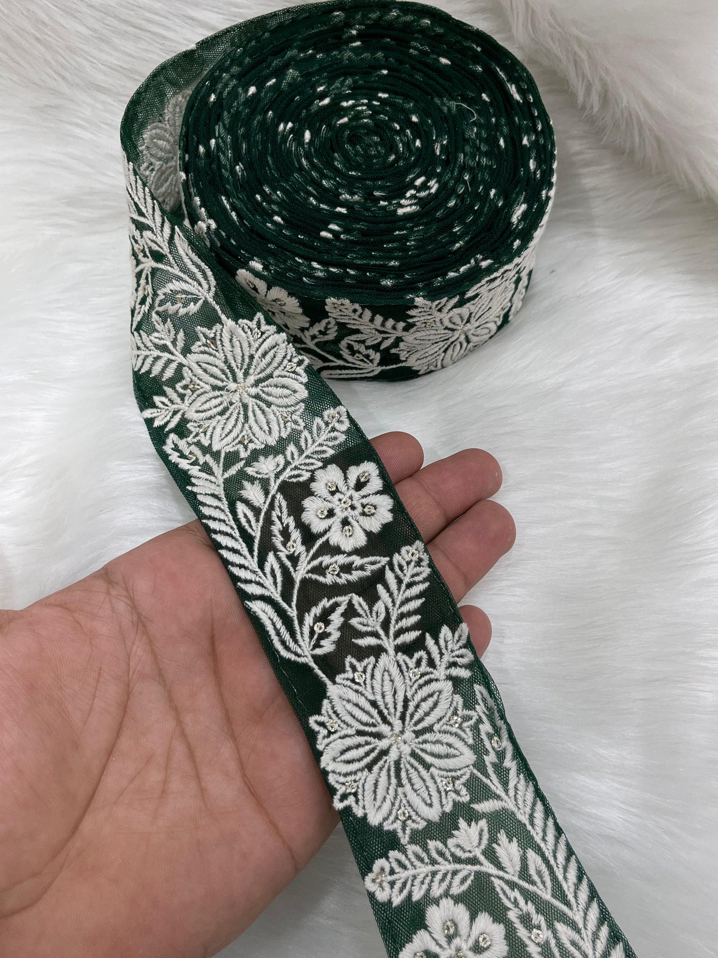 Lucknowi Threads Lace Trim for Saree and Dupatta - Elegant Saree Lace Trim | Green