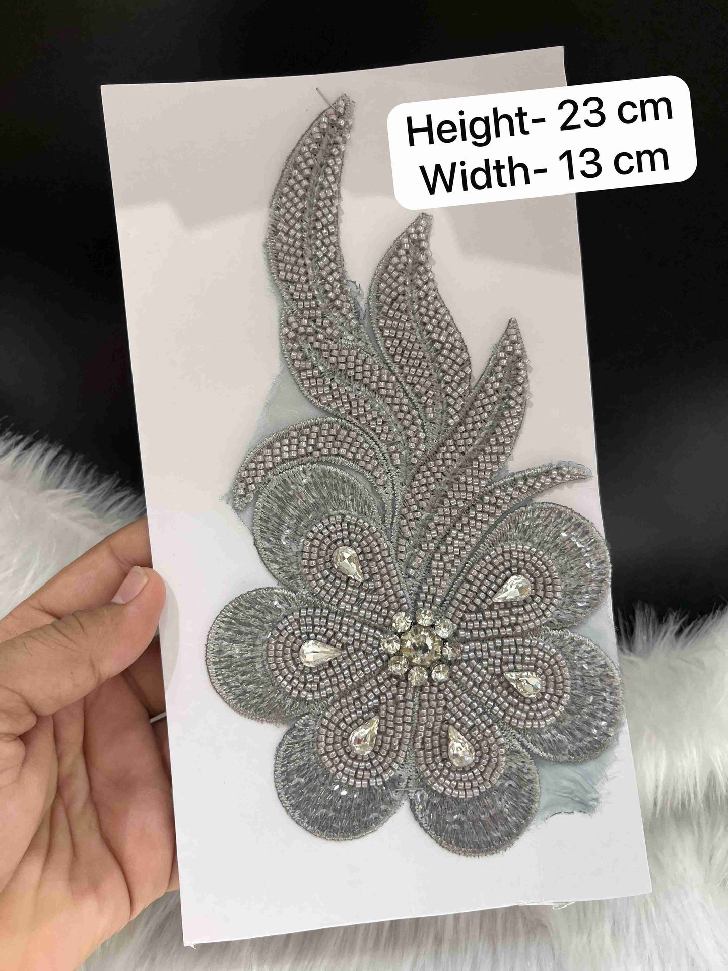 Designer Embroidered Multicolor Stonework Patches for Dresses | Handmade Bead Applique for Blouse, Gown, Lehenga | Grey