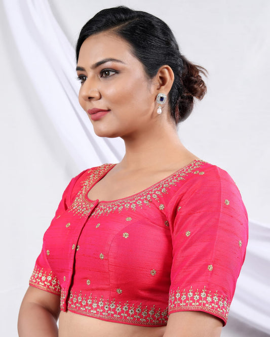 Front Open Embroidered Designer Readymade Saree Blouse – Elegant Ethnic Wear