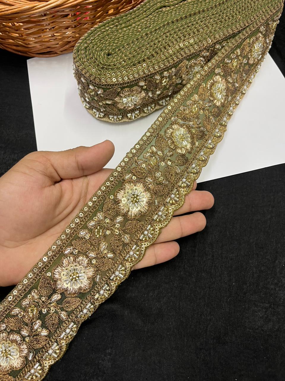 Antique Zari Flower Design Maggam Work Lace for Sarees – Premium Designer Maggam Lace | Mahendi