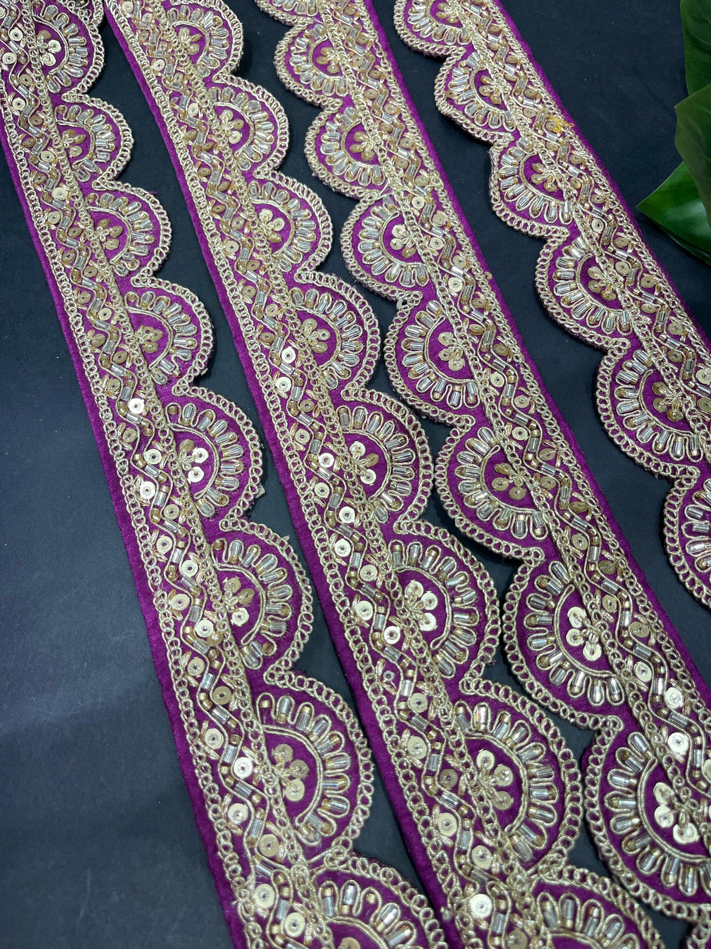 Cutdana Sequin Handmade Embroidered Lace – 9 Meters, 2-Inch Width | Maggam Work Lace | Majanta