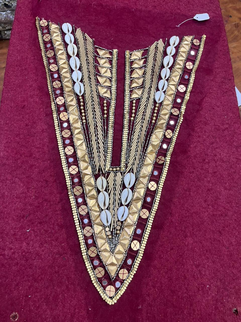 Handcrafted Neck Patch – Elegant Designer Embellished Neck Applique for Dresses, Blouses & Kurtis | Maroon