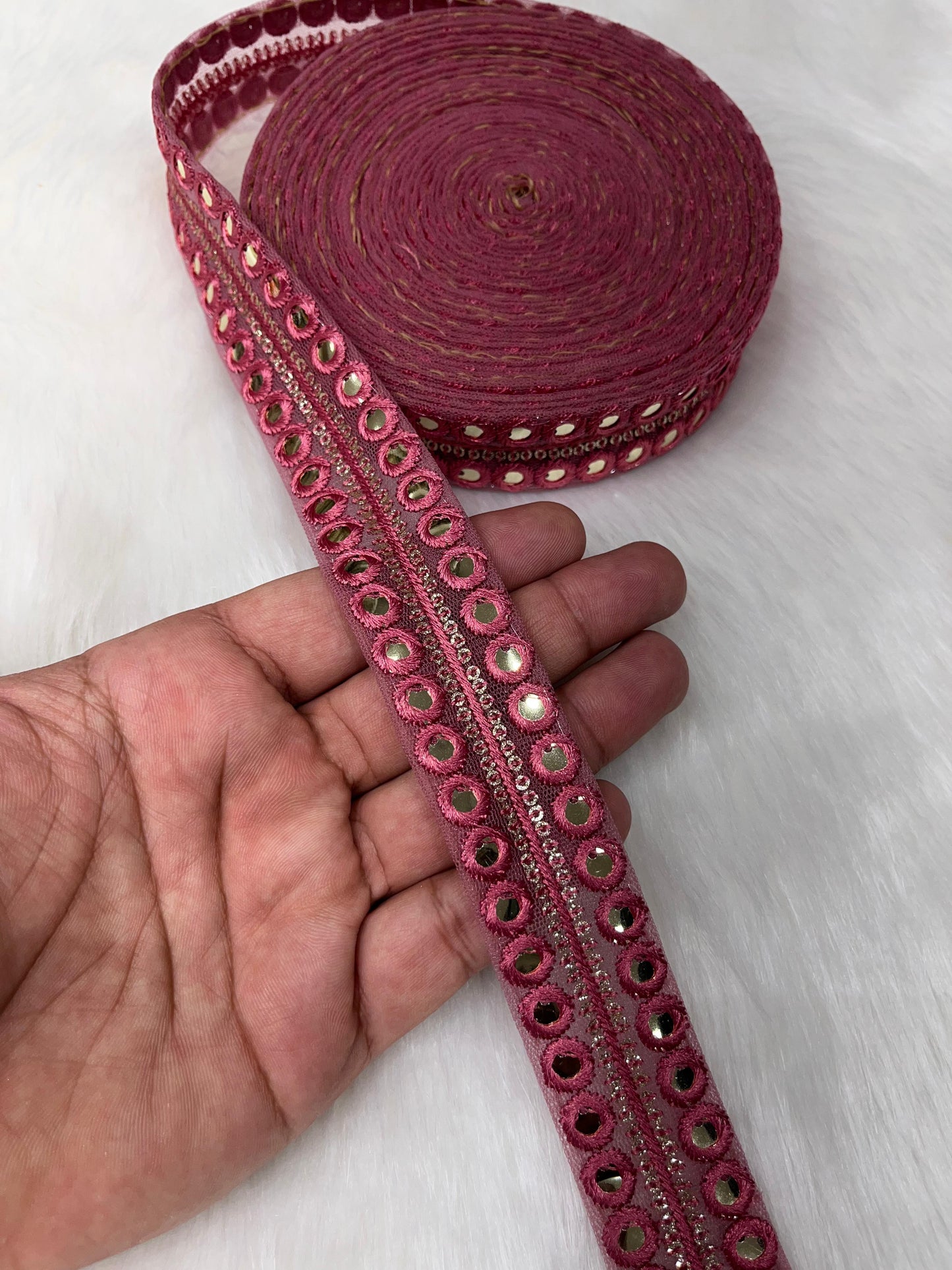 Mirror Lace Border Trims - 9 Meter Decorative Mirror Work Embellishments | Maroon