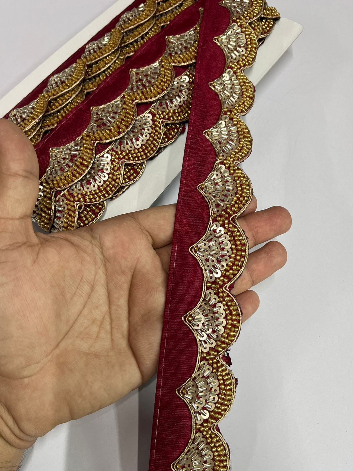Maggam Work Embroidered Lace - 9 Meter Roll | Elegant 1.5 Inch Wide Decorative Border | Maroon