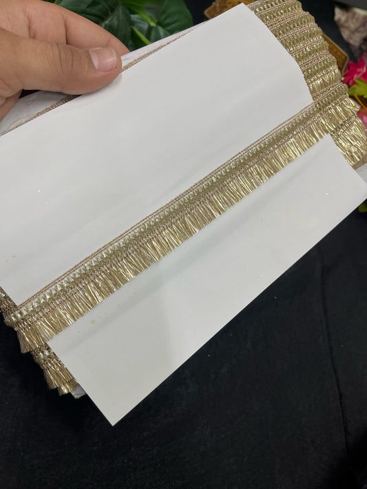 Gold Zari Fringe Lace Border – 9 Meters, 1-Inch Decorative Latkan Trim for Sarees, Lehengas & Dupattas | Mat Gold