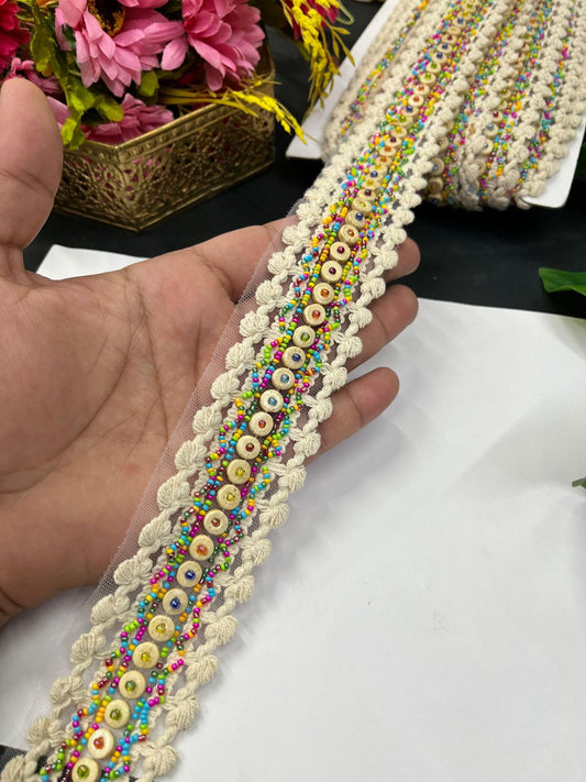 Boho Style Western Lace Trim – Imported Decorative Lace for Dresses, Sarees, and Dupattas (9 mtr, 2 inch) | Multi