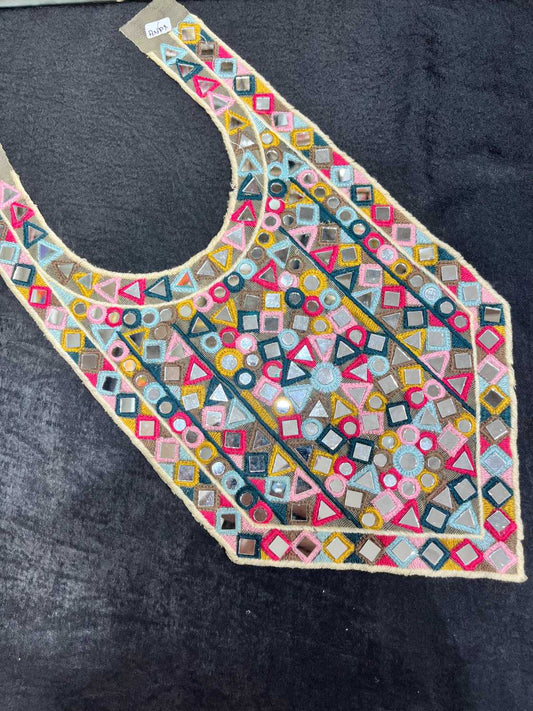 Real Mirror Work Neck Patch for Navratri Kurtis, Dresses & Tops – Handcrafted Design | Multi 1