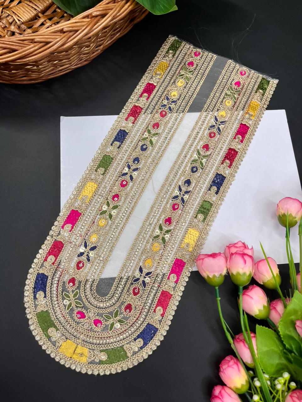 Sabyasachi Inspired Embroidered Applique Patch – Designer Neck Lace for Sarees, Kurtis & Blouses | Multi 1