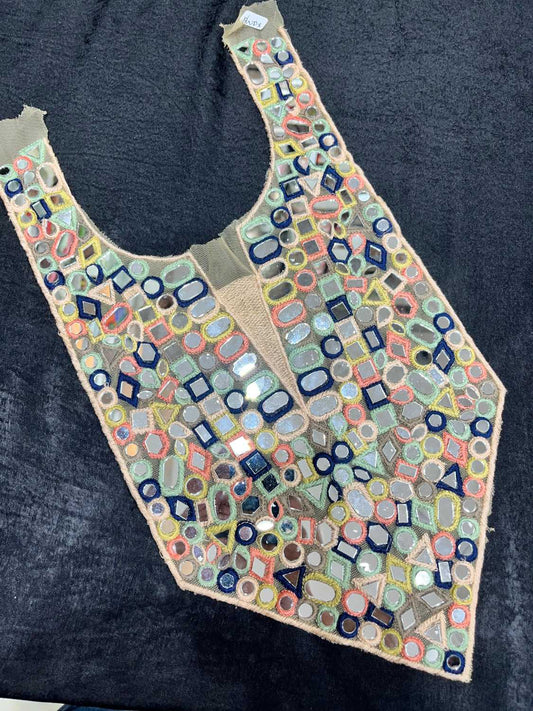 Real Mirror Work Neck Patch for Navratri Kurtis, Dresses & Tops – Handcrafted Design | Multi 2