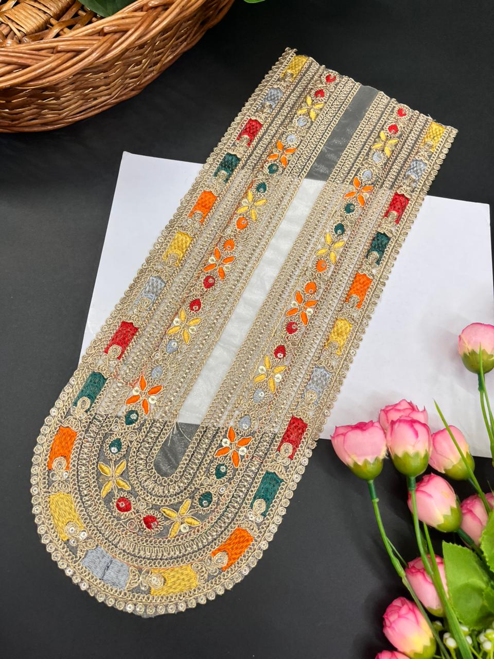 Sabyasachi Inspired Embroidered Applique Patch – Designer Neck Lace for Sarees, Kurtis & Blouses | Multi 3