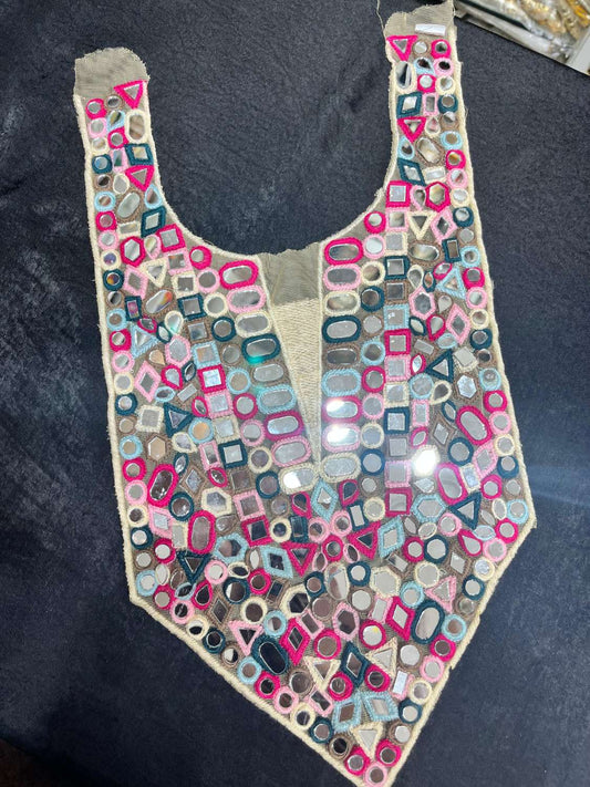 Real Mirror Work Neck Patch for Navratri Kurtis, Dresses & Tops – Handcrafted Design | Multi 3